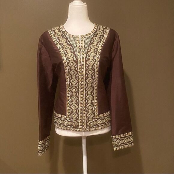 Victor Costa 100% Silk Beaded Elegant Blazer Jacket Size 14 - Picture 3 of 13